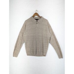 GEOFFREY BEENE Sweater Men's 1/4 Button Collared Long Sleeve Acrylic‎ Brown L